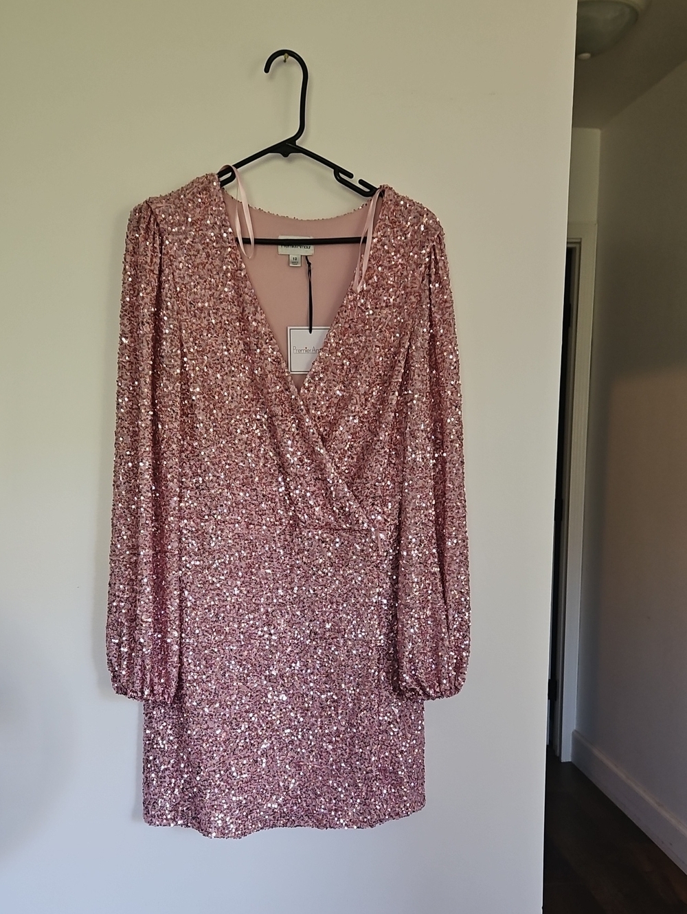 Premier Rose Gold Sequin Long Sleeve Wrap Dress